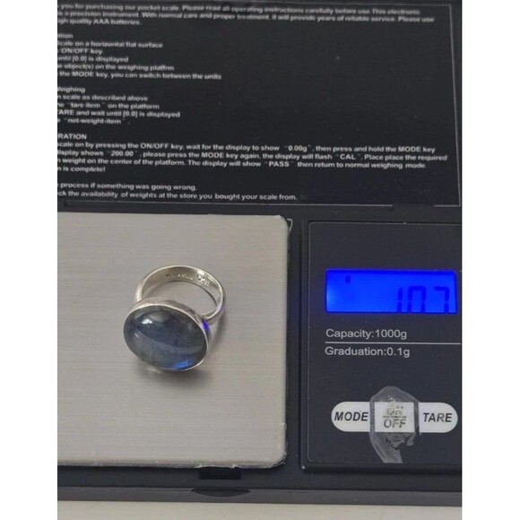 Moon Bear 925 Sterling 19.1mm Round Labradorite Ring Size: 7.25 Wt. 10.7 Grams - Picture 4 of 13